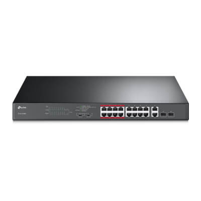 Switch 19" 16 ports 10/100 PoE+ 192W LR + 2 combo