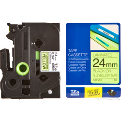 Ruban TZ laminé 24mm noir / jaune fluo