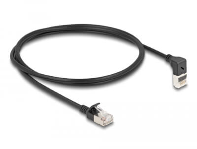 Cordon RJ45 Cat 6a S/FTP coudé haut 1m noir