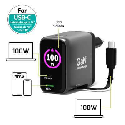 Alim USB A&C GaN2 PD3.0 100W LCD Retract C