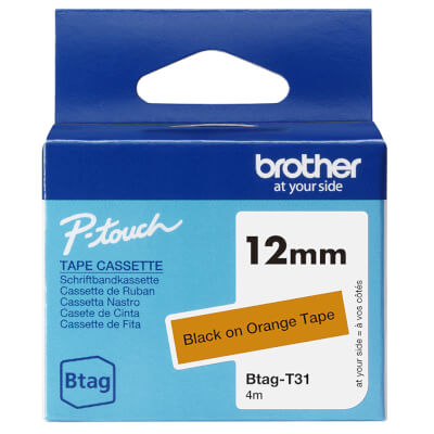 Ruban Btag non-laminé 12mm Noir/Orange