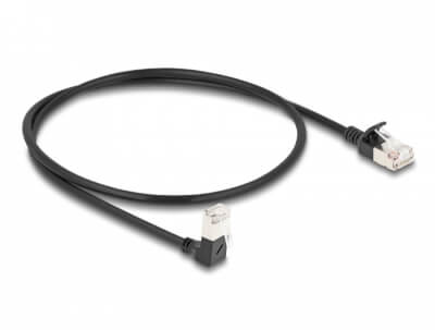 Cordon RJ45 Cat 6a S/FTP coudé bas 0,5m noir