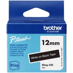 Ruban Btag non-laminé 12mm Blanc/Noir