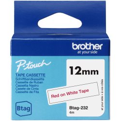 Ruban Btag non-laminé 12mm Rouge/Blanc