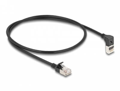 Cordon RJ45 Cat 6a S/FTP coudé haut 0,5m noir
