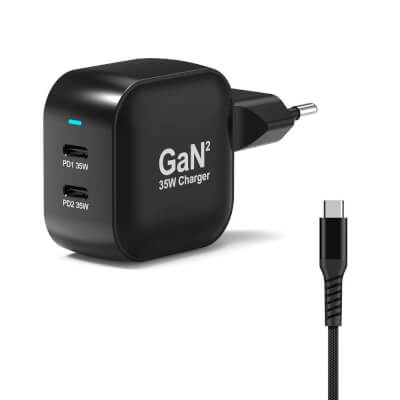Alim USB Type-C x2 PD 35W GaN2 wall plug + câble