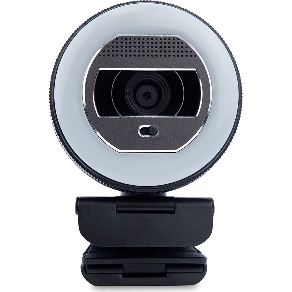 Webcam TERRA Halo à couronne LED (C1868pro) · Full HD, autofocus, micro stéréo, volet de confidentialité